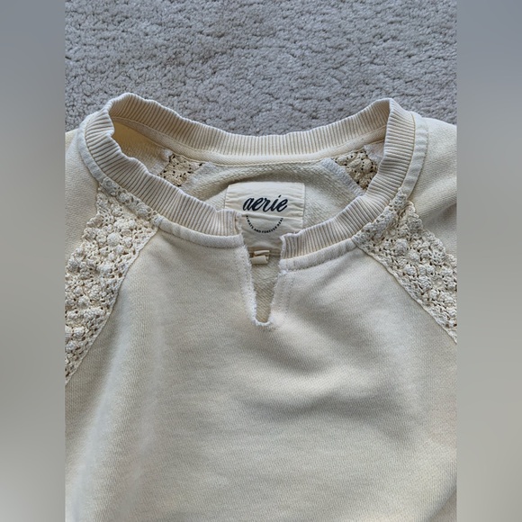 Aerie Size Large Pale Yellow Hey Crochet Sweatshirt Oversized Boxy Boho Pullover - Picture 4 of 15